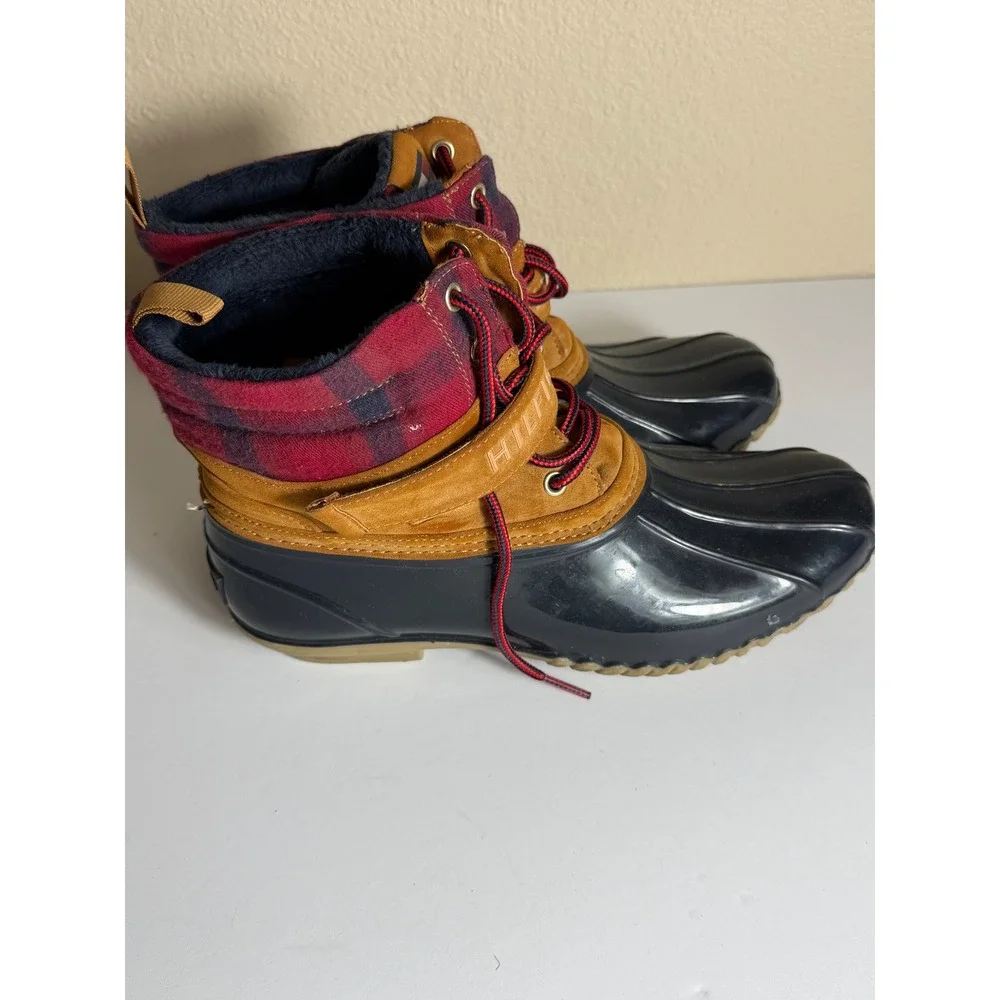 Tommy Hilfiger Mens TWHUSKI-R Duck Boots Navy Tan Red Plaid Faux Fur Lined 10M